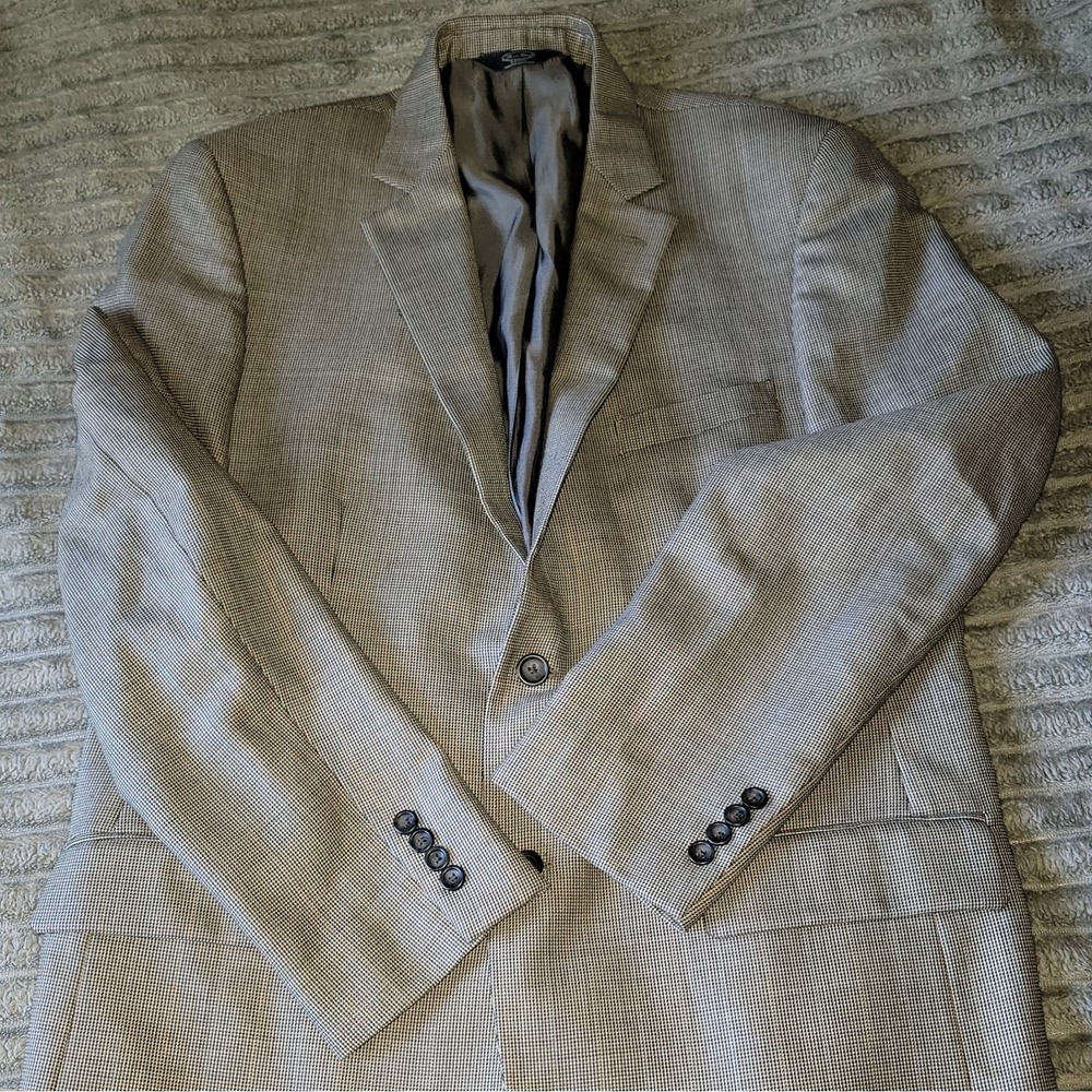 Pronto Uomo Platinum Blazer Men's 44L Long Grey Houndstooth Wool Jacket/Blazere